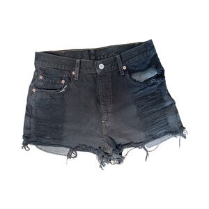Levi's 505 Jean Shorts Distressed Vintage Y2K Raw Hem Frayed Edges Black